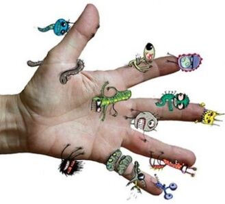 microbes and parasites on human hand